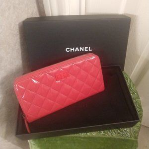 Chanel Patent Leather Large Zip Wallet